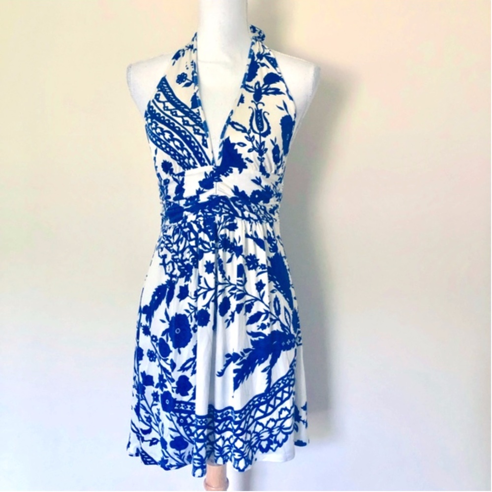 Alice & Olivia Tie Neck Silk Halter Dress